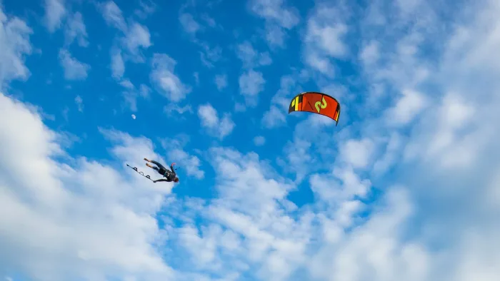Kitesurfing on the water